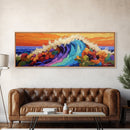 Tropical Surf, Floral Ocean, Hibiscus Wave, Vibrant Beach, Canvas Print, Bathroom Wall Art, Island Decor, Bright Summer Art