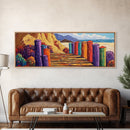 Colorful Cabins, Beach Path, Coastal Walkway, Vibrant Landscape, Canvas Print, Entryway Wall Art, Beach House Art, Bold Palette Decor