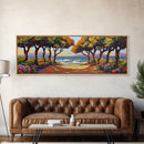 Coastal Trees, Ocean View, Beach Path, Vibrant Foliage, Framed Canvas Print, beach house decor, nature wall art, coastal living room style
