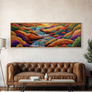 Waterfall Path, Desert Stream, Colorful Bushes, Sunset Flow, Framed Canvas Print, nature inspired art, spa room decor, zen wall style