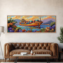 Coastal Cargo Ship, Vibrant Ocean Painting, Nautical Decor, Container Ship Art, Canvas Print, Modern Seascape, Office Wall Art, Boho Art