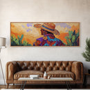 Mexican Cowboy, Sunset Western Portrait, Vibrant Hat Man, Desert Decor, Framed Canvas Print, Boho Art, Rustic Living Room Wall Art