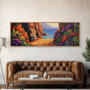 Coastal Path, Sunset Beach, Ocean Rocks, Canvas Print, Colorful Seascape Wall Art, Beach House Decor, Tropical Boho Living Room Art
