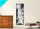 Ocean Waterfall, Coastal Nature, Monochrome Landscape, Framed Canvas Print, Minimalist Bathroom Wall Art, Black White Ocean Art