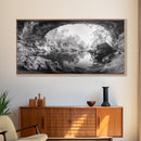 Cave Entrance Lake, Hidden Forest View, Rock Reflection Water, Canvas Print, Hallway Wall Art, Adventure Wilderness Decor, Minimalist Style