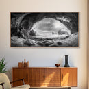 Frozen Ice Cave, Arctic Nature Art, Black and White Winter, Canvas Print, Holiday Wall Art, Nordic Cabin Decor, Winter Aesthetic