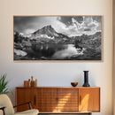Alpine Lake, Rocky Mountain, Scenic Vista, Nature Reflection, Framed Canvas Print, Rustic Wall Art, Bedroom Wilderness Decor