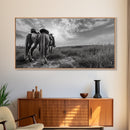 Grazing Horses, Cowboy Duo, Open Field, Equestrian Love Scene, Canvas Print, Western Wall Art, Rustic Ranch Living Room Decor