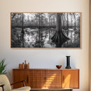 Swamp Trees, Cypress Water, Nature Reflections, Marsh Scene, Framed Canvas Print, rustic cabin decor, hallway wall art, forest wall print