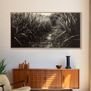 Grassy Trail Path, Earthy Nature Print, Rustic Outdoor Landscape, Wilderness Home Decor, Autumn Hallway Art, Framed Canvas Print