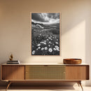 Meadow Bloom, Coastal Flowers, Stormy Sky, Framed Canvas Print, Spring Wall Art, Nature Photography, Kitchen Botanical Decor