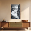 Stormy Coast, Crashing Waves, Ocean Drama, Framed Canvas Print, Living Room Wall Art, Bold Seascape Photography, Monochrome Modern Art