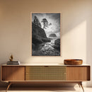 Seastack View, Dramatic Cliff, Ocean Rock Formations, Coastal Drama, Framed Canvas Print, Living Room Wall Art, Natural Scenic Decor