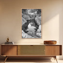 Reflective Rock Pool, Tranquil Nature, Monochrome Landscape, Black and White Framed Canvas Print, Minimalist Bathroom or Spa Wall Art
