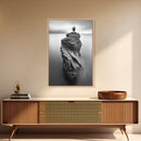Solitary Cliff Tree, Calm Waters, Moody Horizon, Framed Canvas Print, Minimalist Nature Wall Art, Office Wall Decor, Zen Art