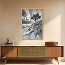 Palm Tree Beach, Coastal Dunes, Dramatic Sky, Framed Canvas Print, Tropical Wall Art, Boho Living Room Decor, Beach House Art
