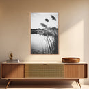 Reed Grass, Gentle Breeze, Black and White Nature, Canvas Print, Minimalist Wall Art, Tranquil Lake Scene, Bedroom Decor
