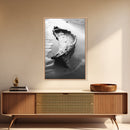 Driftwood Shore, Tidal Beauty, Washed Wood, Canvas Print, Coastal Beach Wall Art, Minimalist Bathroom Decor, Black and White Ocean Scene
