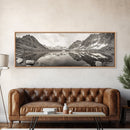 Alpine Reflection, Snowy Peaks, Tranquil Water, Framed Canvas Print, Nature Photography, Minimalist Wall Art, Bedroom or Office Decor
