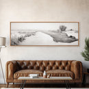 Winter River, Frosty Fields, Minimalist Landscape, Canvas Print, Modern neutral art, Rustic home decor, Entryway wall art, Scandinavian vibe