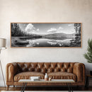 Canoe Lake, Still Water, Pine Forest, Outdoor Serenity, Canvas Print, Nature Wall Art, Rustic Cabin Decor, Peaceful Landscape, Neutral Tones