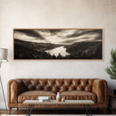 River Valley View, Dramatic Sky, Forest Landscape, Framed Canvas Print, Nature Photography, Entryway Wall Art, Moody Earth Tones