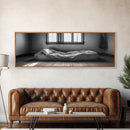 Minimalist Bedroom, Simple Living, Monochrome Bed, Peaceful Morning, Framed Canvas Print, Bedroom Wall Art, Moody Art, Farmhouse Art