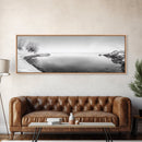 Winter Lake Reflection, Minimal Snow Scene, Bare Trees, Serene Water, Framed Canvas Print, Nordic Minimalist Art, Bedroom Wall Decor
