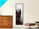 Misty Cliffs, Pink Blossoms, Zen Mountains, Dreamy Fog, Framed Canvas Print, boho wall art, meditation space, nature fantasy decor