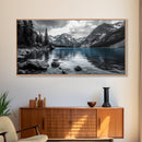 Tranquil Lake, Mountain View, Nature Calm, Winter Reflections, Framed Canvas Print, Living Room Wall Art, Serene Landscape Photography