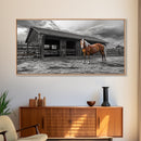 Rustic Horse, Country Barn, Moody Sky, Farm Vibes, Framed Canvas Print, Western Decor, Farmhouse Wall Art, Living Room Accent, Fall Art