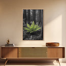 Green Fern, Forest Focus, Lush Nature, Woodland Light, Framed Canvas Print, Botanical Wall Art, Bedroom Decor, Minimalist Plant Art