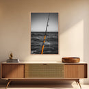 Fishing Pole, Ocean Rod, Angler Focus, Sea Horizon, Framed Canvas Print, Man Cave Wall Art, Sport Fishing Decor, Coastal Style Art