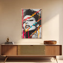 Neon Barbed Beauty, Graffiti Glam, Bold Portrait, Framed Canvas Print, Urban Wall Art, Edgy Bedroom Decor, Pop Art Style Statement