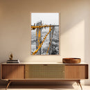 Yellow Fence Wire, Rustic Barbed Wire, Country Fence, Framed Canvas Print, Farmhouse Wall Art, Minimalist Rustic Home Decor