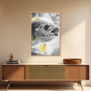 Golden Finned Fish, Underwater Wonder, Ocean Art, Framed Canvas Print, Coastal Wall Art, Bathroom Decor, Minimalist Marine Art