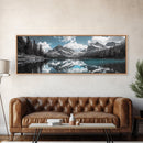 Snowy Mountain Lake, Blue Reflection Peaks, Alpine Serenity Scene, Framed Canvas Print, Nature Photography, Bedroom Wall Art