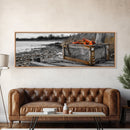 Lobster Trap, Rustic Coast, Weathered Wood, Maritime Life, Framed Canvas Print, Kitchen Wall Decor, Coastal Cottage Style, Fall Wall Art