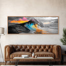 Wave Photography, Color Splash, Sunset Sea, Surf Art, Framed Canvas Print, Beach House Decor, Coastal Vibes, Modern Ocean Wall Art