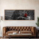 Grand Canyon, Meditation Art, Red Jacket, Adventure Scene, Framed Canvas Print, Hiking Wall Art, Man Cave Decor, Minimalist Landscape
