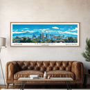 Centennial Colorado Panoramic Painting, Mid Century Modern Framed Canvas Print, Retro Pop Art Travel Poster, Office Wall Art Decor, City Art