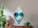 Snowy Mountain View Diamond Shaped Canvas Embossed Print, Blue Alpine Landscape Art, Nature Scene, Winter Cabin Wall Decor