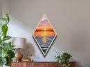 Vibrant Sunset Ripple Diamond Shaped Canvas Textured Print, Ocean Reflection Wall Art, Pastel Horizon Coastal Tranquil Painting