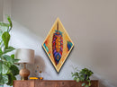 Colorful Tribal Feather Diamond Shaped Canvas Embossed Print, Boho Spirit Decor, Vibrant Ethnic Accent Native-Inspired Wall Art