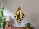 Retro Futuristic City Diamond Shaped Canvas Textured Print, Vintage Sci-Fi Architecture, Sepia Space Age Urban Wall Artwork