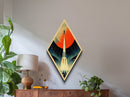 Space Rocket Orbit Diamond Shaped Canvas Textured Print, Mid-Century Sci-Fi Wall Art, Vintage Red Planet Spacecraft Launch