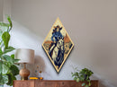Rugged Cowgirl Charm Diamond Shaped Desert Wall Art Canvas Embossed Print Retro Western Female Horse Rider Blue Outfit Cowboy Style