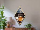 Golden Hour Whiskey – Diamond Shaped Canvas Art Print Dramatic Window Bar Decor, Modern Whiskey Glass Wall Art, Sophisticated Drink Vibe