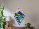 Alpine Meadow Flow – Diamond Shaped Mountain River Wildflowers Canvas Art Print, Spring Nature Wall Decor, Serene Landscape Scene