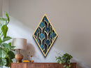 Teal Deco Leaves – Diamond Shaped Canvas Embossed Print Art Deco Wall Decor, Gold Foil Style, Geometric Pattern, Modern Glam Botanical Print